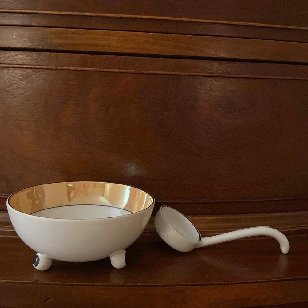 Vintage Noritake footed bowl and ladle made in Japan hand painted